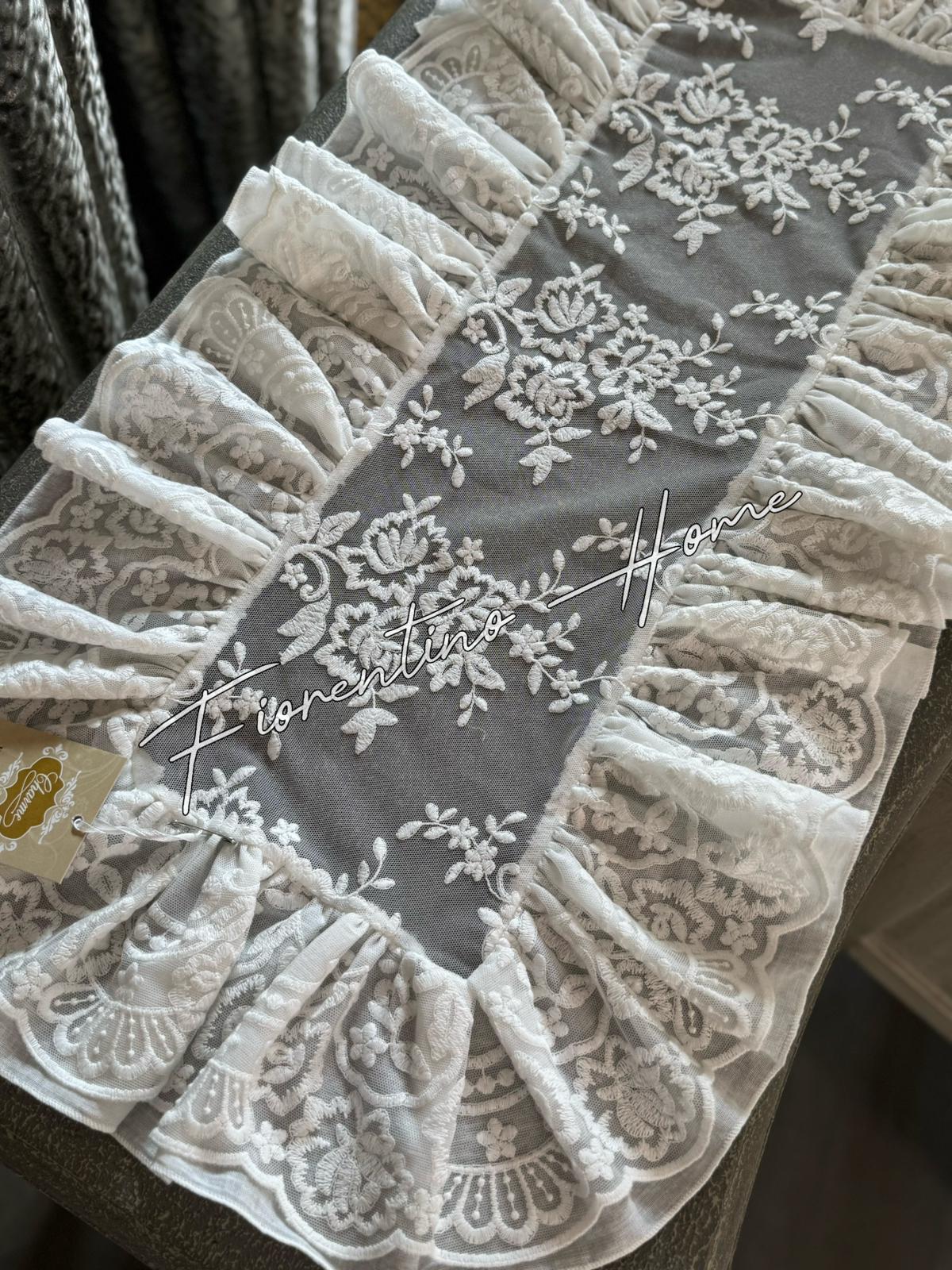 Tris centrini in pizzo e garza di cotone sartoriale Royal - vari colori - 80x40+45x40 cm - Charme home textile